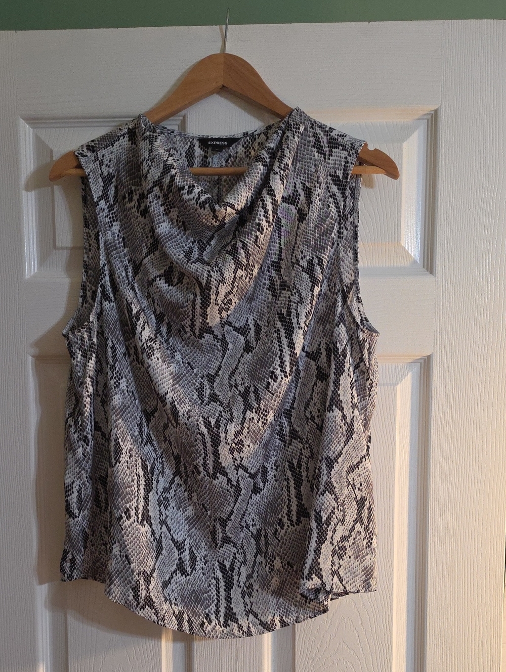 Express Sleeveless Cowl Neck Camisole - Black & Gray Snake Print